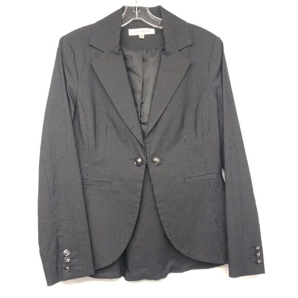 Harve Benard Office Siren Y2k Black White Pin Stripe 2 Piece Suit Blazer Skirt - Picture 3 of 16